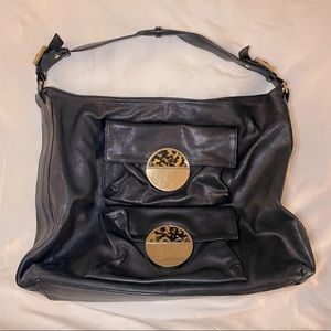 VINTAGE 🖤 TORY BURCH LEATHER TOTE BAG IN BLACK W/ TWO MAGNETIC POCKETS